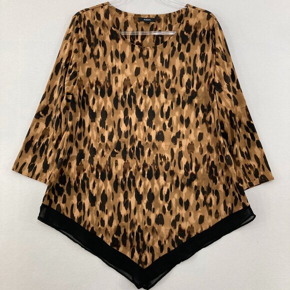 Alfani size XL Black Brown Animal Print Abstract Stretch Knit Asymmetric Hem Top - Picture 1 of 11